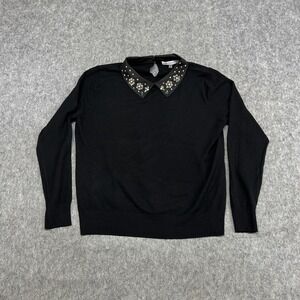 Siani Sweater Womens XL Black Beaded Rhinestone Collar Knit Pullover Embellished
